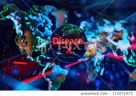 A holographic projection of the "Disease X" inscription over the Earth 115072473