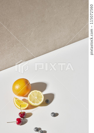 Colorful color background. Refreshing and fresh oranges, lemons and other fruits full of vitamins. Colorful color background. Refreshing and fresh oranges, lemons and other fruits full of vitamins. 115072560