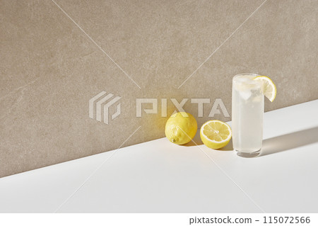 Colorful color background. Refreshing and fresh oranges, lemons and other fruits full of vitamins. 115072566