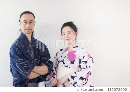 A couple wearing yukata A couple wearing yukata 115072690