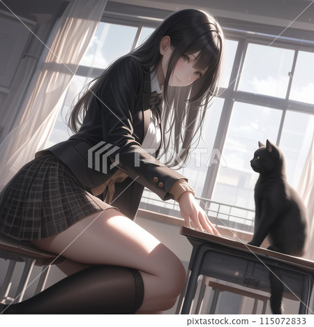 A black cat and a high school girl who got lost in a classroom 115072833