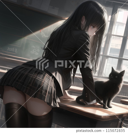 A black cat and a high school girl who got lost in a classroom 115072835