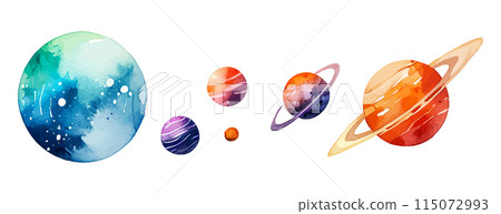 Watercolor illustration of celestial bodies floating in space Generative AI 115072993