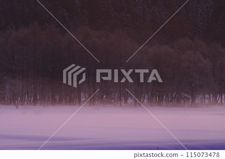 Nishiwaga Town, Iwate Prefecture Snow scene at sunrise 115073478