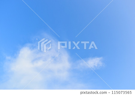 beautiful blue sky and white fluffy group of clouds with sunrise in the morning, natural background beautiful blue sky and white fluffy group of clouds with sunrise in the morning, natural background 115073565