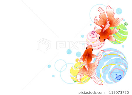 金魚，溜溜球，夏日問候，日式，插畫，多彩，水平 115073720