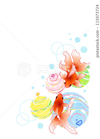 Goldfish, yo-yo, summer greetings, Japanese style, illustration, colorful, vertical 115073724