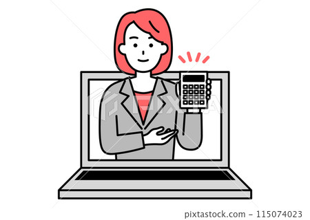 A woman in a suit jumps out of a laptop screen to give an estimate A woman in a suit jumps out of a laptop screen to give an estimate 115074023