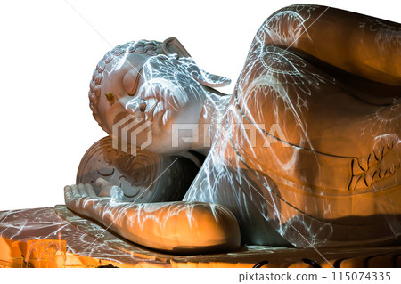 Nirvana white marble reclining Buddha, beautiful white background 115074335