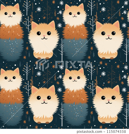 Seamless pattern with cute foxes on winter forest background. 115074338