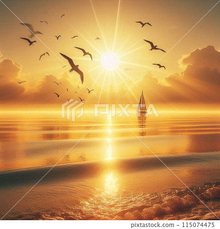 Sea, sunset and birds 115074475