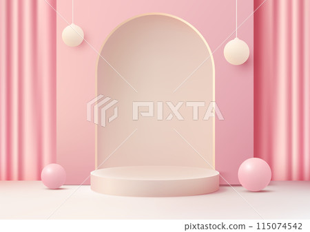 3D Pink Platform with Shiny Balls: Modern and Vibrant Product Display Mockup 115074542
