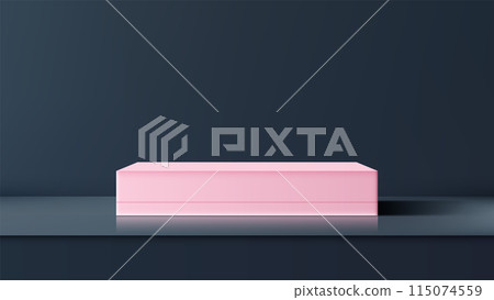 Modern 3D Pink Box on Stage with Blue Background for Product Display and Mockup Modern 3D Pink Box on Stage with Blue Background for Product Display and Mockup 115074559