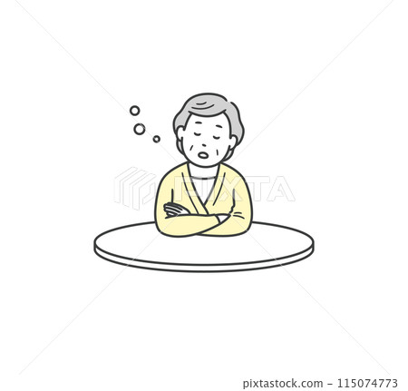 老婦人靠在桌上打瞌睡 115074773