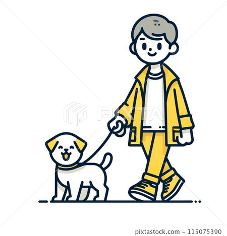 Boy walking a dog Boy walking a dog 115075390