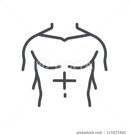 Male Torso Icon. Isolated Line Illustration of Human Male Torso, Representing Musculoskeletal System, Fitness, and Anatomy. Perfect for Medical, Healthcare, and Fitness Applications. 115075485