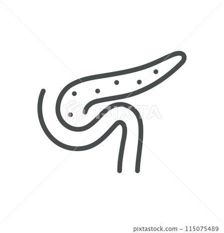 Pancreas Icon. Simple Isolated Line Illustration of Human Pancreas, Representing Endocrinology, Digestive Health, and Pancreatic Function. Perfect for Medical and Healthcare Applications. 115075489