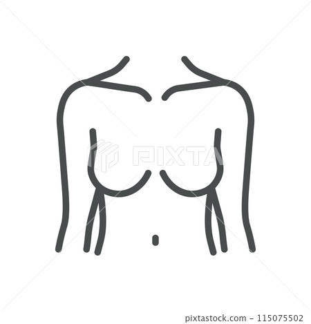 Female Torso Icon. Simple Isolated Line Illustration of Human Female Torso, Representing Anatomy, Breast Health, and Gynecology. Perfect for Medical and Healthcare Applications. Female Torso Icon. Simple Isolated Line Illustration of Human Female Torso, Representing Anatomy, Breast Health, and Gynecology. Perfect for Medical and Healthcare Applications. 115075502
