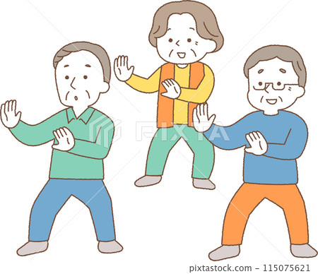 Senior men and women doing tai chi 115075621