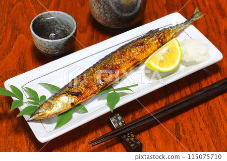 Grilled saury and sake Grilled saury and sake 115075710