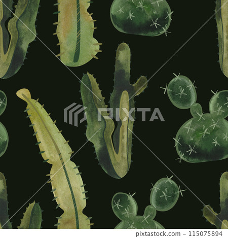 Cacti. Seamless watercolor pattern for wrapping paper, wallpaper and textiles. 115075894