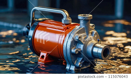 Blue water pump on the background of the water. Selective focus 115076043