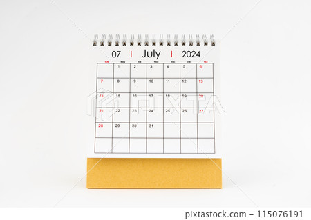 2024 July monthly desk calendar isolated on white. 2024 July monthly desk calendar isolated on white. 115076191