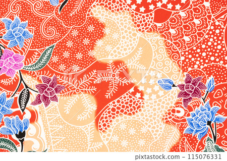 The Detailed flower pattern of Indonesian batik cloth textile. 115076331