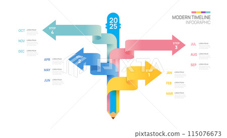 education step timeline infographic pencil template. Modern milestone element timeline diagram calendar and 4 quarter topics, vector infographics. 115076673