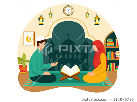 Islamic Social Center Vector Illustration Featuring Mosques, Educational Institutions for Islamic Studies and Development in flat Cartoon Background Islamic Social Center Vector Illustration Featuring Mosques, Educational Institutions for Islamic Studies and Development in flat Cartoon Background 115076756