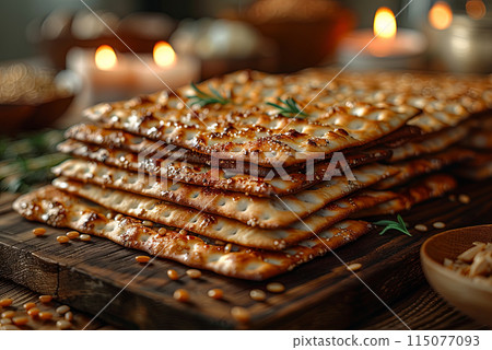 Jewish holiday Passover concept with matzah 115077093