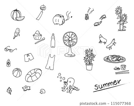 Summer illustrations (line drawings) 115077368