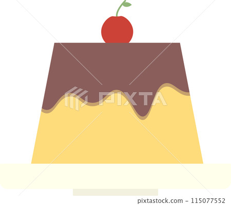 Caramel pudding with cherries on a plate Caramel pudding with cherries on a plate 115077552