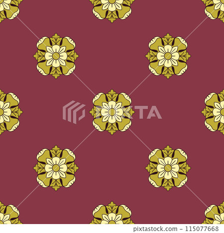 Seamless pattern with hand drawn golden classic floral rosette motifs 115077668