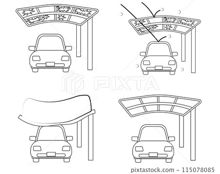 Car and carport line drawing set 115078085