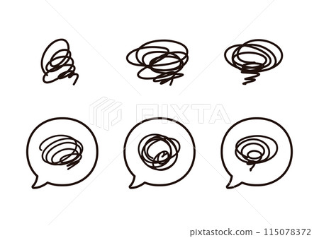 Frustrated, worried, crumpled, swirly marks and speech bubbles set Frustrated, worried, crumpled, swirly marks and speech bubbles set 115078372