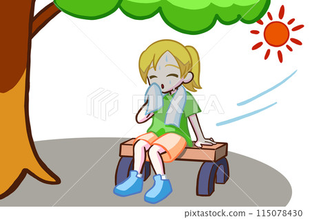Blonde girl resting in the shade Blonde girl resting in the shade 115078430
