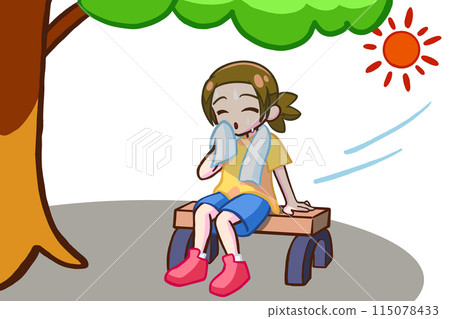 棕色頭髮的女孩在樹蔭下休息 115078433