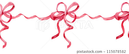 Seamless border of satin bows. Watercolor pattern made of pink silk ribbons. Decor for birthdays, weddings, Valentine's day. Decoration in boho style on a transparent background. Seamless border of satin bows. Watercolor pattern made of pink silk ribbons. Decor for birthdays, weddings, Valentine's day. Decoration in boho style on a transparent background. 115078582
