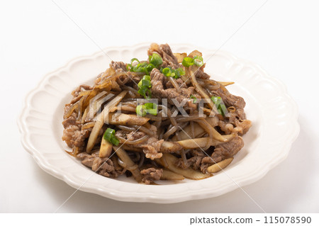 Stir-fried burdock, beef and konjac Stir-fried burdock, beef and konjac 115078590
