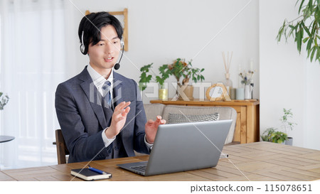Business people having an online meeting at home Business people having an online meeting at home 115078651