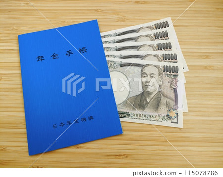 Pension book and banknotes Pension book and banknotes 115078786