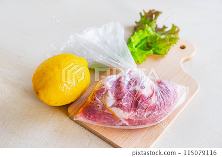 Seasoned in a plastic bag: Pork marinated in salt and lemon Seasoned in a plastic bag: Pork marinated in salt and lemon 115079116