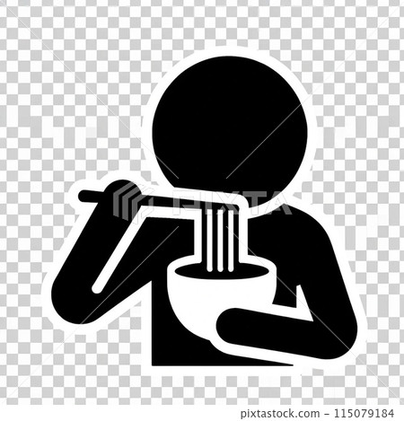 A pictogram of someone eating their favorite ramen. Just the right amount of salt makes it hard to stop eating A pictogram of someone eating their favorite ramen. Just the right amount of salt makes it hard to stop eating 115079184