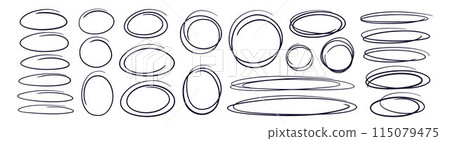 Hand drawn line ellipses and circles set Scribble Hand drawn line ellipses and circles set Scribble 115079475