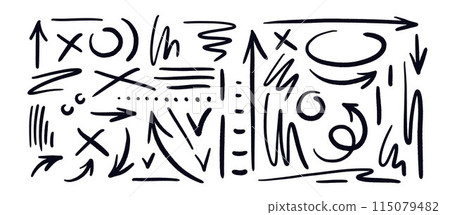 Set of scribble line elements. Marker collection 115079482