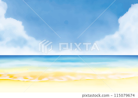 Watercolor hibiscus and sea background 115079674