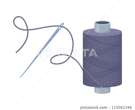 Sewing needle with red thread. Accessory for tailoring. Vector. 115081348