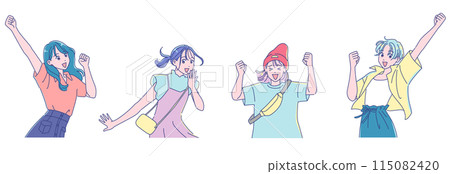 Anime-style female students posing in a fist 115082420