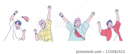 An anime-style young male student vigorously posing his fist in the air 115082422